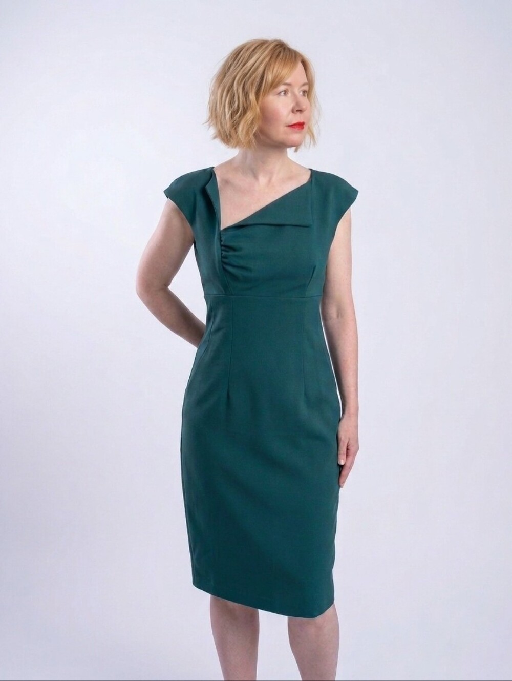 Ava & Aiden Teal Asymmetric Neck Midi Dress 4